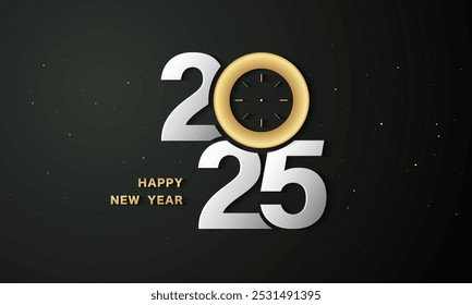 Diseño de número 2025 con reloj de oro para la celebración de año nuevo. Bueno para el Anuncio, cartel, tarjeta de felicitación. Ilustración vectorial.