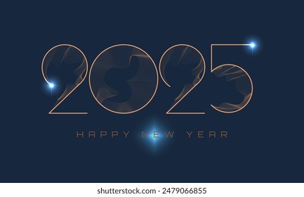 2025 number design for happy new year celebration , 2025 with thin number and line blending design isolated in dark blue color with some shining dot, design for calendar , celebration card, template