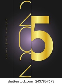 2025 number design with shiny gold line and shadow effect. Happy new year premium design for new year greetings for banners, posters or social media and calendars.