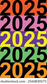 2025 number design template. Collection of 2023 Happy New Year symbols. Vector illustration with multicolors labels isolated on multicolors background.