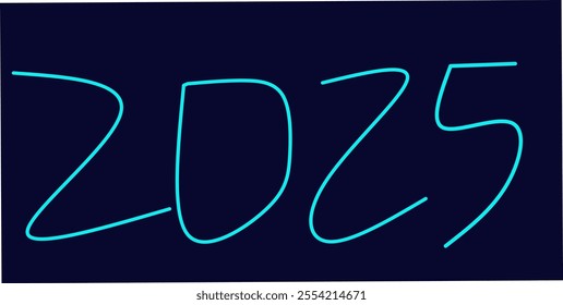 2025 number icon in doodle style. Happy New Year. Neon style. Light decoration icon. Bright electrical symbol