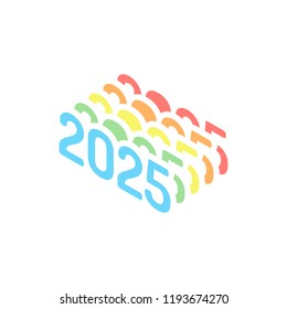 2025 number icon. Happy New Year. Stack of colorful isometric icons on white background