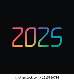 2025 number icon. Happy New Year. Rainbow color and dark background