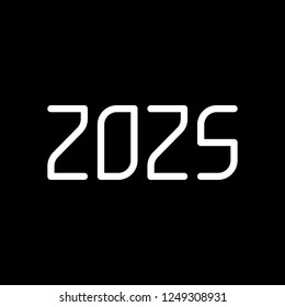 2025 number icon. Happy New Year. White icon on black background. Inversion