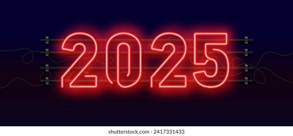 2025 number icon. Happy New Year. Neon style. Light decoration icon. Bright electric symbol