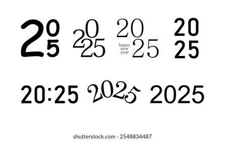 2025. 2025 number or text set design template. 2025 new year logo vector design isolated on white background.