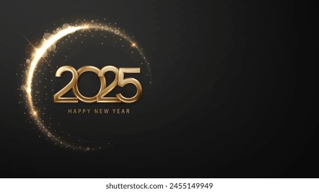 2025 number witch abstract gold wave design element shining and festive splendor for New Year and Merry Christmas background
