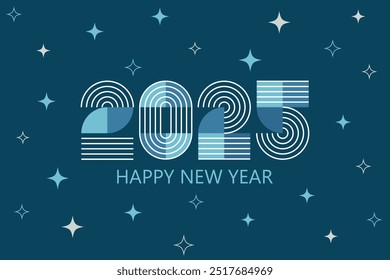 2025 numbers in minimalist style. New Year sign with lines and simple geometric shapes.  Vector illustration