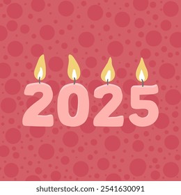 2025 numbers shaped pink candles vector illustration  