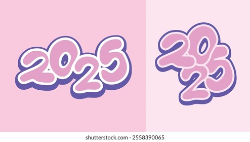 2025 Numbers Typography Set Bold Colorful Cartoon Bubble Lettering