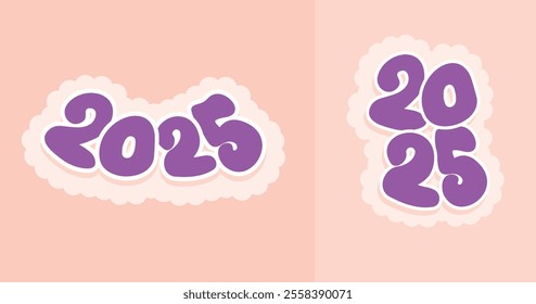 2025 Numbers Typography Set Bold Colorful Cartoon Bubble Lettering