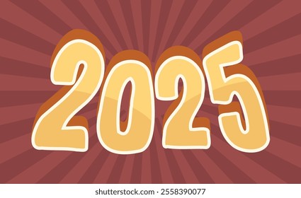 2025 Numbers Typography Set Bold Colorful Cartoon Bubble Lettering