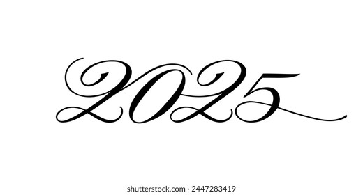 2025 - numbers written in calligraphic style on a white background. Vector illustration