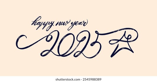 2025 eine durchgehende Linie Pinselstrich Zeichnung des Neujahrssymbols. Weihnachtsdekoration 2025. Kontinuierliche Strichzeichnung des Jahres 2025. Handgezeichneter Vektor für festliche Neujahrsthemen.