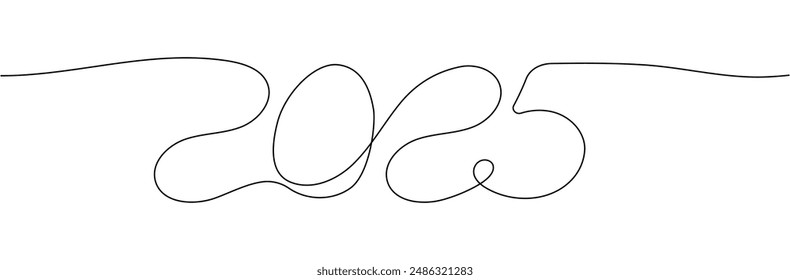 2025 one continuous line drawing minimalist New year symbol element with editable stroke. Simple vector illustration isolated on transparent background