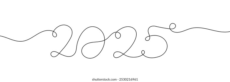 2025 one continuous line drawing of New Year symbol. editable stroke. Simple vector illustration isolated on transparent background.