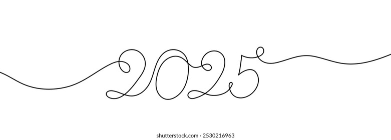 2025 one continuous line drawing of New Year symbol. editable stroke. Simple vector illustration isolated on transparent background.