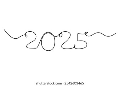 2025 un elemento de dibujo de línea continua Diseño de año Nuevo aislado sobre fondo blanco. Ilustración vectorial
