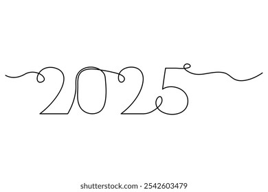 2025 one continuous line drawing element New Year design isolated on white background. Vector illustration