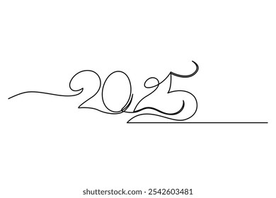 2025 one continuous line drawing element New Year design isolated on white background. Vector illustration