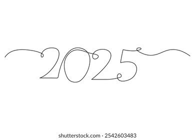 2025 one continuous line drawing element New Year design isolated on white background. Vector illustration