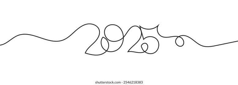 2025 one continuous line drawing element. Minimalist New year symbol with editable stroke.  isolated on white background. Vector illustration. EPS 10