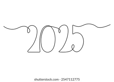 
2025 one continuous line drawing element New Year design isolated on white background. Vector illustration
