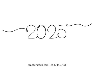 
2025 one continuous line drawing element New Year design isolated on white background. Vector illustration
