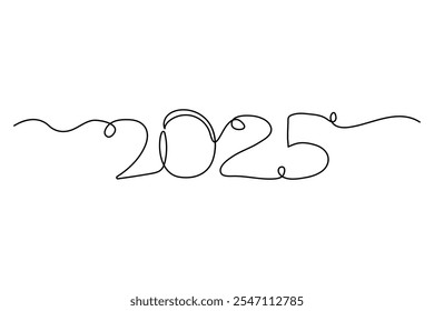 
2025 one continuous line drawing element New Year design isolated on white background. Vector illustration
