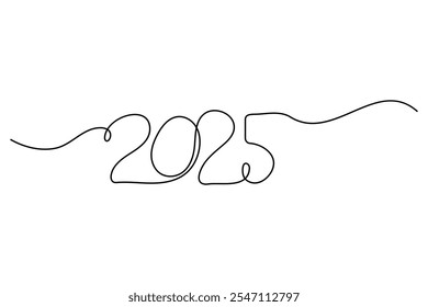 
2025 one continuous line drawing element New Year design isolated on white background. Vector illustration
