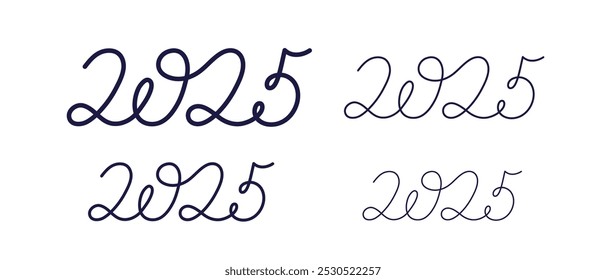 2025 un conjunto de líneas continuas. Símbolo de fecha de año Nuevo o Navidades con trazo delgado editable. Boceto de Vector simple para el calendario, presentación, cartel en diseño minimalista