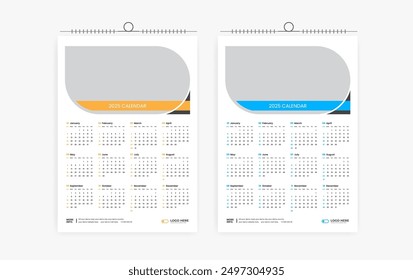 2025 one page calendar design template, 12 month calendar design