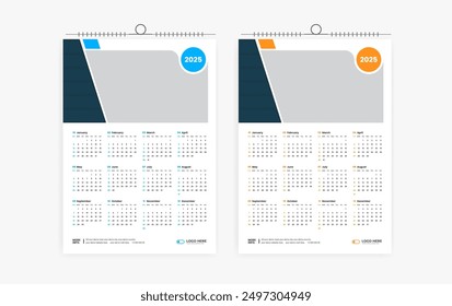 Plantilla de diseño de calendario de una página 2025, diseño de calendario de 12 meses