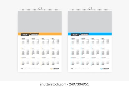 2025 one page calendar design template, 12 month calendar design