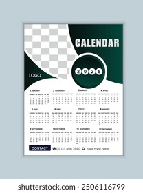 2025 one page wall calendar design template, Print ready, Elegant Design