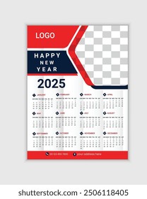 2025 one page wall calendar design template, Print ready, Elegant Design