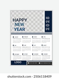 2025 one page wall calendar design template, Print ready, Elegant Design