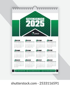 2025 One Page Year Calendar, Week Starts From Monday, Simple and Minimal Calendar Layout Set, English Annual Stationery Organizer Wall Calendar Template 12 Months