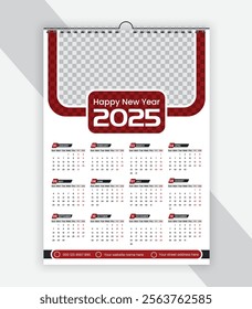 2025 One Page Year Calendar, Week Starts From Monday, Simple and Minimal Calendar Layout Set, English Annual Stationery Organizer Wall Calendar Template 12 Months