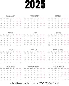 2025 One-Page Minimalist Calendar, Clean and Elegant Yearly Overview