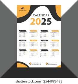 2025 one-page New Year colourful wall calendar design template