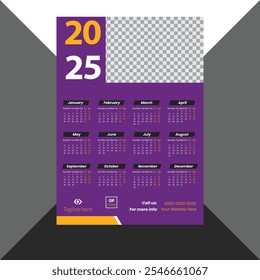 2025 one-page New Year colourful wall calendar design template