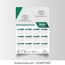 2025 onepage wall calendar design template