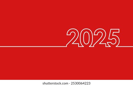 2025 outline numbers, vector banner or poster on red background