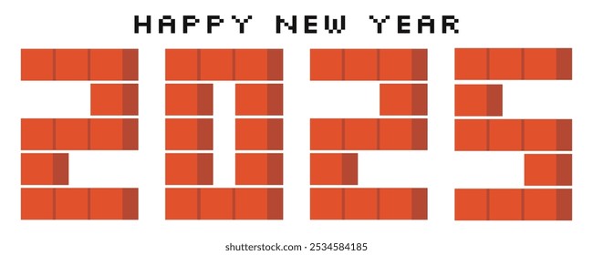 2025 Pixelated. Happy New Year horizontal banner. Winter holiday. Background design for New Year's Eve.
