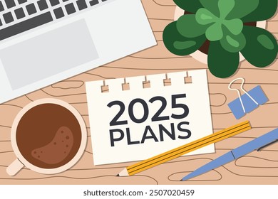 2025 plans written on a piece of paper; is ideal for use in strategic planning documents, corporate presentations, or marketing materials- vector illustration
