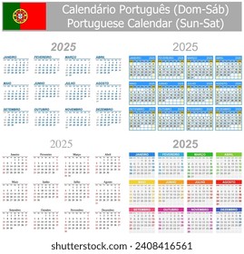 2025 Portuguese Mix Calendar Sun-Sat on white background