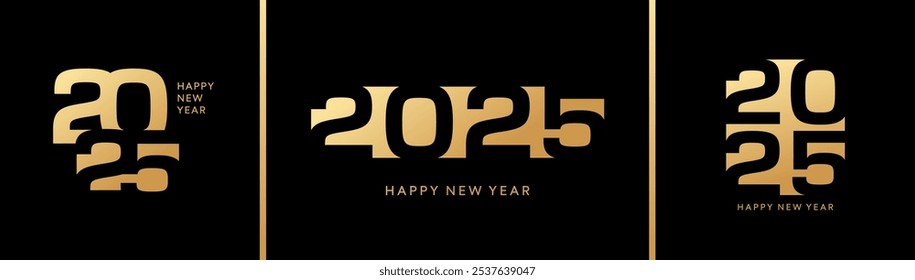 2025 posters set. New Year gold number logo covers