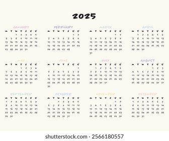 2025 Printable Yearly Calendar Colorful