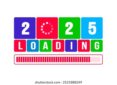 2025 progress loading bar background or banner design template. Happy new year wish loading bar banner design. greeting and new year 2025 celebration banner with loading bar and text design.